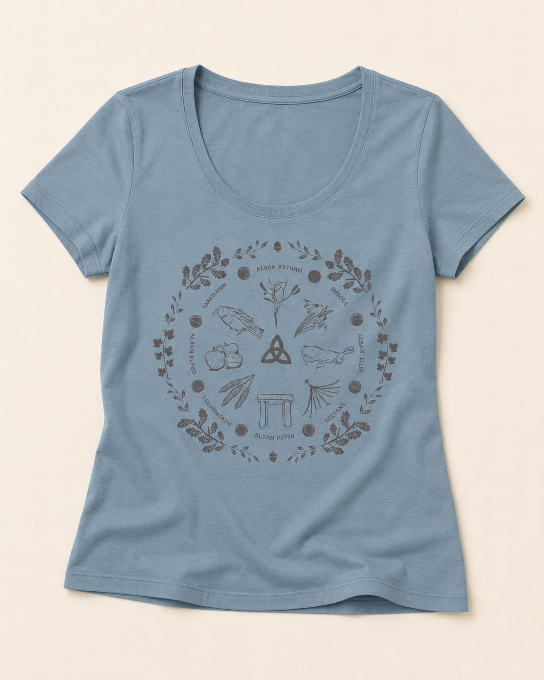 Women's Wheel of the Year Scoop Neck T-Shirt in cream print