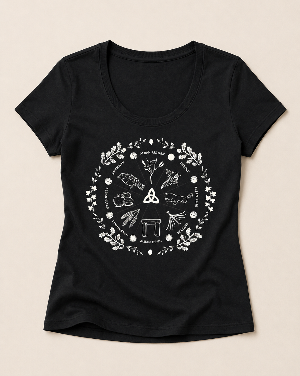 Women's Wheel of the Year Scoop Neck T-Shirt in cream print