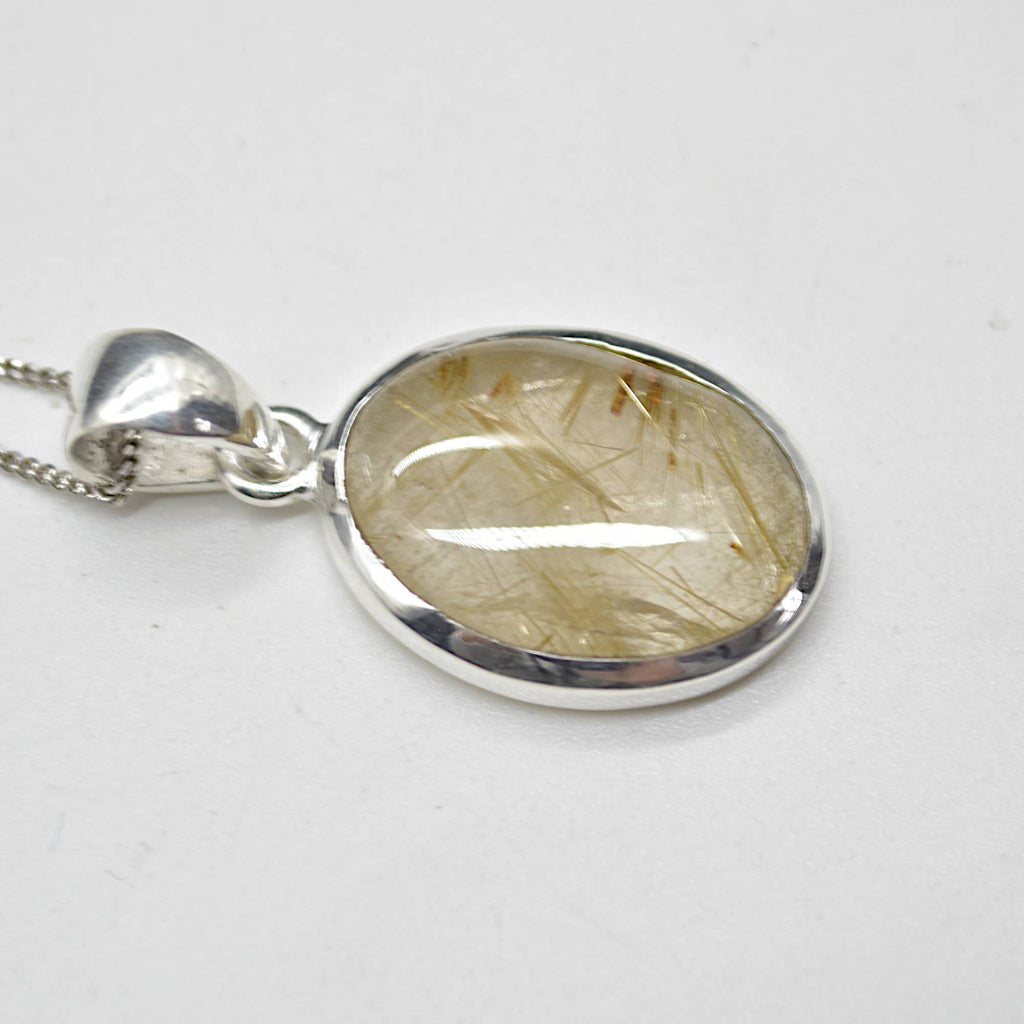 Golden Rutilated Quartz Oval Pendant in Sterling Silver
