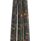 Set of 3 Black Folk Floral Print Taper Candles