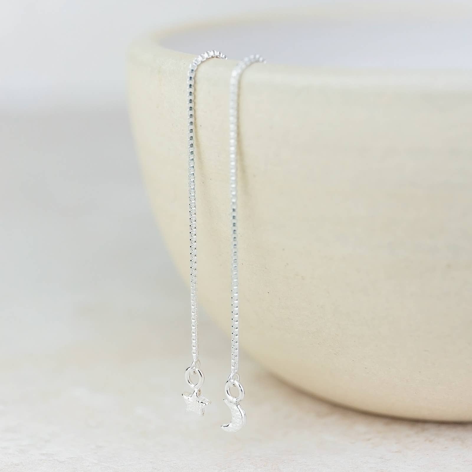 Star & Moon Threader Earrings in Sterling Silver