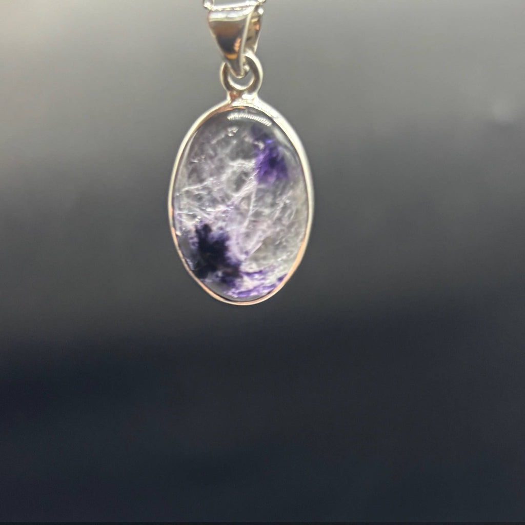 Genuine Blue John Fluorite Pendant set in sterling silver