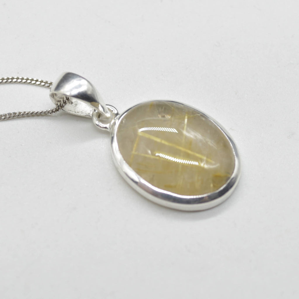 Golden Rutilated Quartz Oval Pendant in Sterling Silver