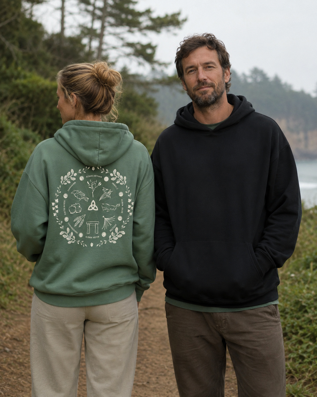 Unisex ‘Wheel of the Year’ Full Zip Hoodie in cream print